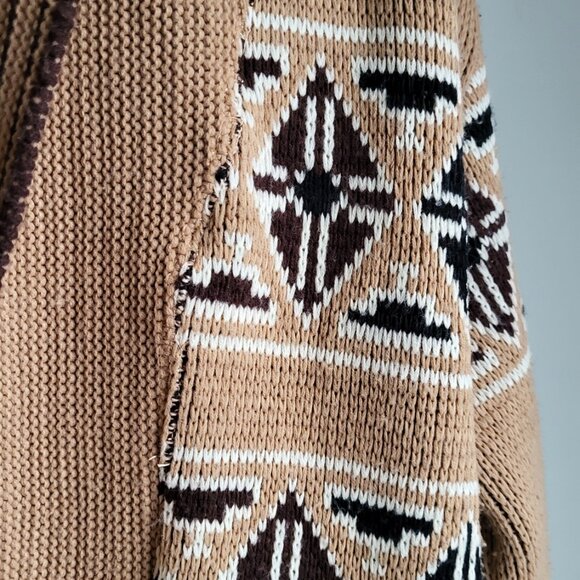 Vintage Southwestern Aztec Knit Cardigan • Belted Shawl Collar Jacket - Picture 4 of 7
